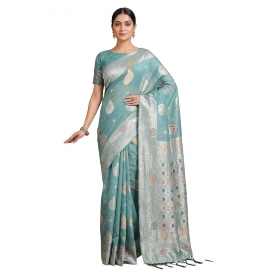 Generic Women's Linen Cotton Printed Saree With Unstitched Blouse 5.5Mtr (Sea Green) Generic Women's Linen Cotton Printed Saree With Unstitched Blouse 5.5Mtr (Sea Green)