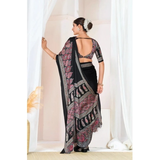 Generic Women's Crepe Printed Saree With Unstitched Blouse 5.5Mtr (Black) Generic Women's Crepe Printed Saree With Unstitched Blouse 5.5Mtr (Black)
