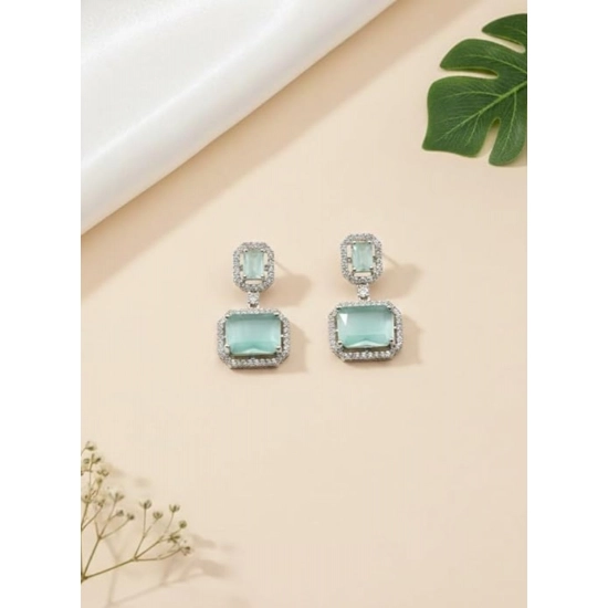 Generic Women's Brass Silver Plated Drop Earrings (Turquoise) Generic Women's Brass Silver Plated Drop Earrings (Turquoise)