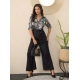 Generic Women's Satin And Polyester Floral Half Sleeves Jumpsuit (Grey - Black)