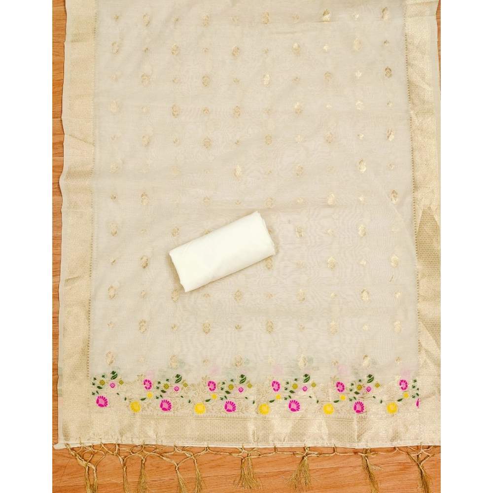 Generic Women's Banarasi Silk Printed Unstitched Salwar Suit Material With Dupatta (White, 3Mtrs) Generic Women's Banarasi Silk Printed Unstitched Salwar Suit Material With Dupatta (White, 3Mtrs)