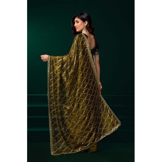 Generic Women's Net Sequence Saree With Unstitched Blouse 5.5Mtr (Mahendi) Generic Women's Net Sequence Saree With Unstitched Blouse 5.5Mtr (Mahendi)