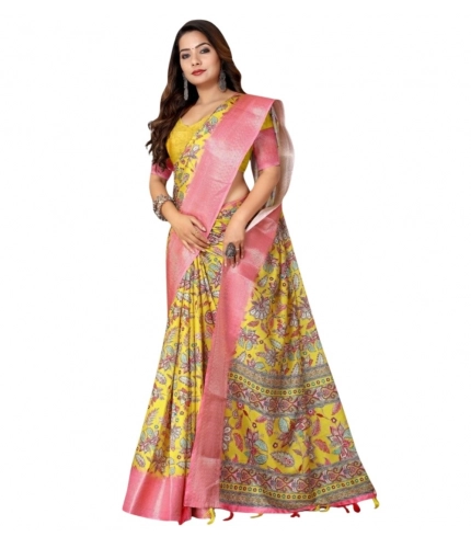 Generic Women's Cotton Silk Floral Printed Saree With Unstitched Blouse 5.5Mtr (Multicolor)
