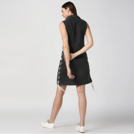 Generic Women's Denim Solid Sleeveless Dress (Black) Generic Women's Denim Solid Sleeveless Dress (Black)