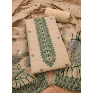 Generic Women's Banarasi Silk Printed Unstitched Salwar Suit Material With Dupatta (Cream, 3Mtrs)