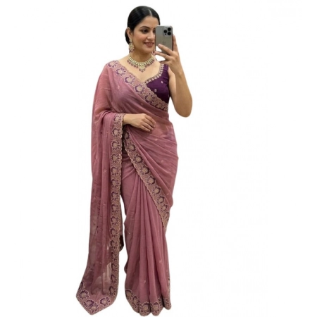 Generic Women's Star Georgette Embroidered Saree With Unstitched Blouse 5.5Mtr (Pink) Generic Women's Star Georgette Embroidered Saree With Unstitched Blouse 5.5Mtr (Pink)