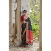 Generic Women's Silk_Blend Ethnic Ikat Pattern Saree With Unstitched Blouse 5.5Mtr (Black)