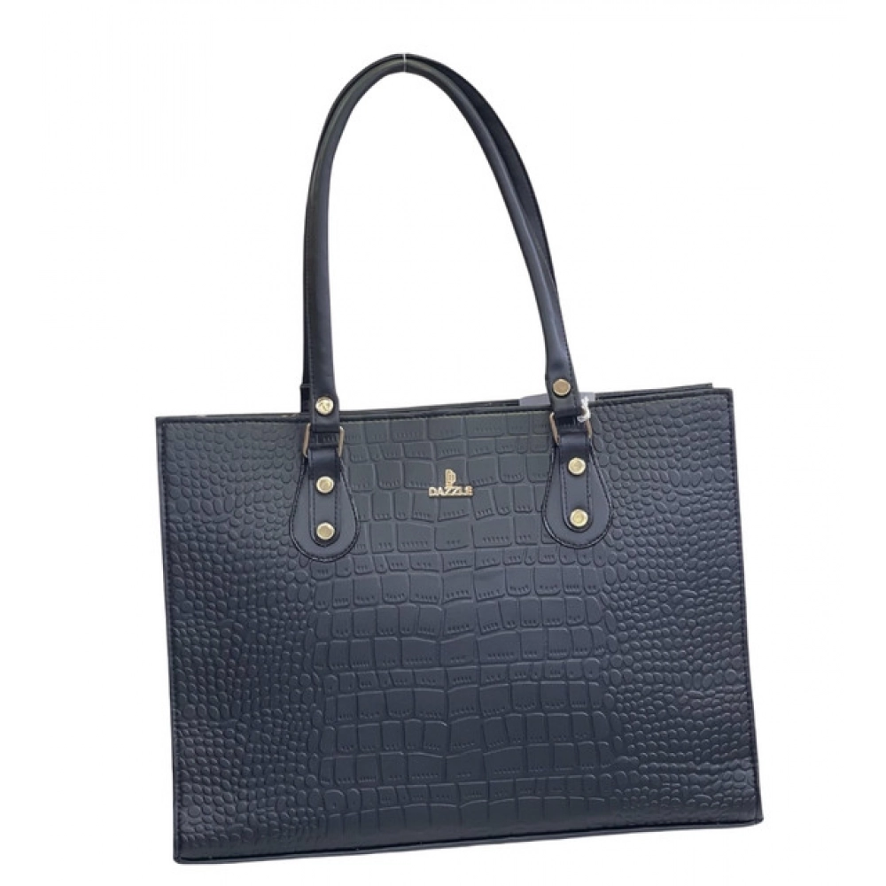 Generic Women's Polyurethane Croco Shoulder Tote Bag (Black)