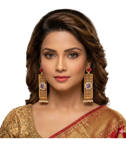 Generic Women's Zinc Alloy Gold Plated Dangler Earrings (Multicolor)