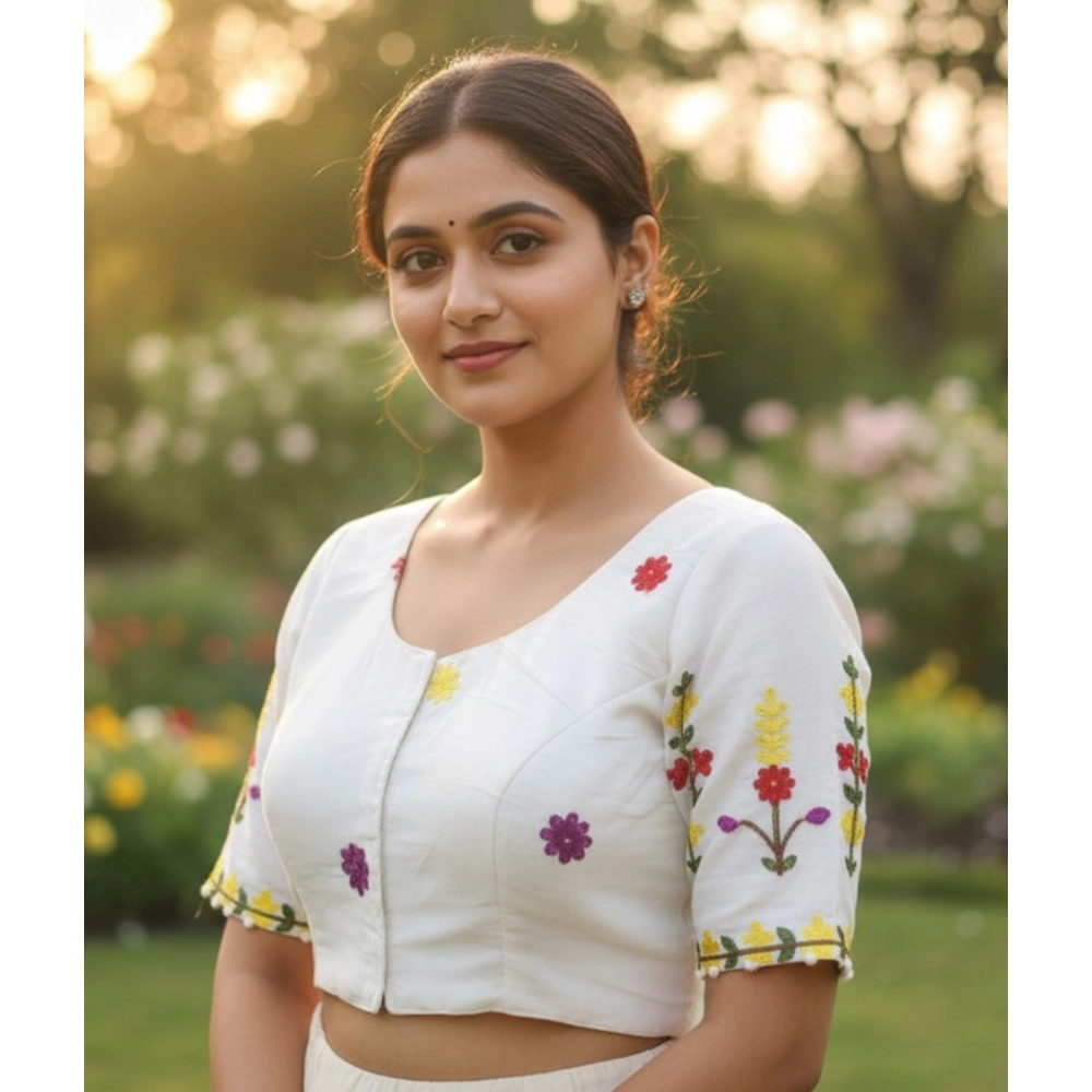 Generic Women's Cambric Cotton Round Neck Padded Blouse (White, 38 Ready Size (Self-Alterable 36–40) Generic Women's Cambric Cotton Round Neck Padded Blouse (White, 38 Ready Size (Self-Alterable 36–40)