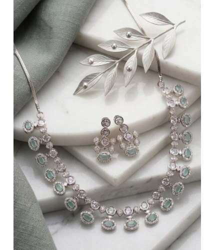 Generic Women's Brass Silver Plated Necklace set (Turquoise)