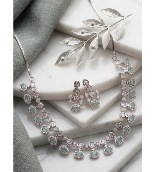 Generic Women's Brass Silver Plated Necklace set (Turquoise)