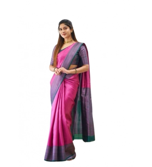Generic Women's Soft Lichi Silk Printed Saree With Unstitched Blouse 5.5Mtr (Pink)
