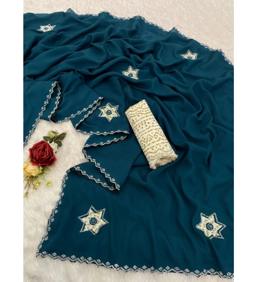 Generic Women's Chiffon Butti Dotted Saree With Unstitched Blouse 5.5Mtr (Blue) Generic Women's Chiffon Butti Dotted Saree With Unstitched Blouse 5.5Mtr (Blue)