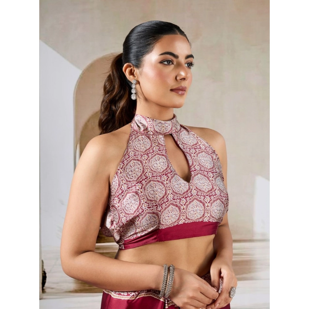 Generic Women's Satin Crepe Printed Saree With Unstitched Blouse 5.5Mtr (Maroon) Generic Women's Satin Crepe Printed Saree With Unstitched Blouse 5.5Mtr (Maroon)