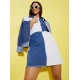 Generic Women's Denim Color Blocking Sleeveless Dress (Blue)
