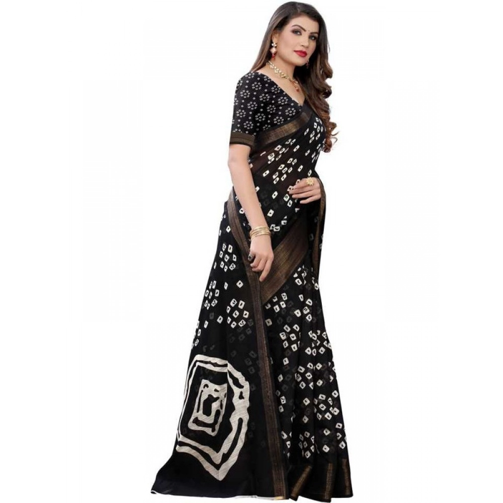 Generic Women's Cotton Silk Bandhni Saree With Unstitched Blouse 5.5Mtr (Black) Generic Women's Cotton Silk Bandhni Saree With Unstitched Blouse 5.5Mtr (Black)