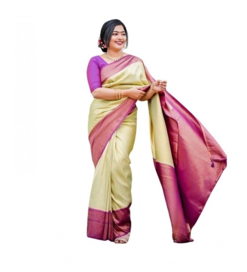 Generic Women's Soft Lichi Silk Printed Saree With Unstitched Blouse 5.5Mtr (Light-Green)