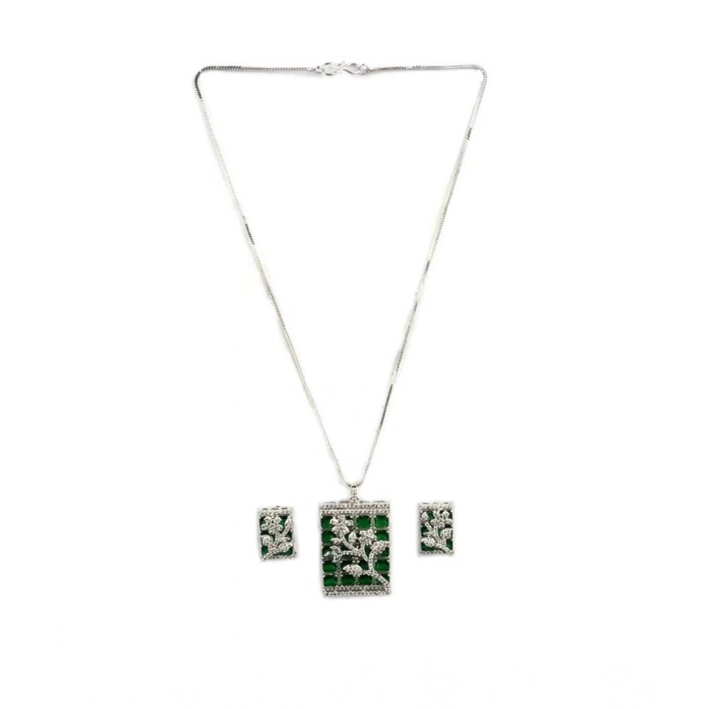 Generic Women's Brass Silver Plated Pendant Set (Green) Generic Women's Brass Silver Plated Pendant Set (Green)