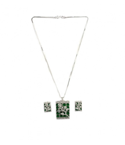 Generic Women's Brass Silver Plated Pendant Set (Green)