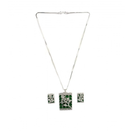 Generic Women's Brass Silver Plated Pendant Set (Green)