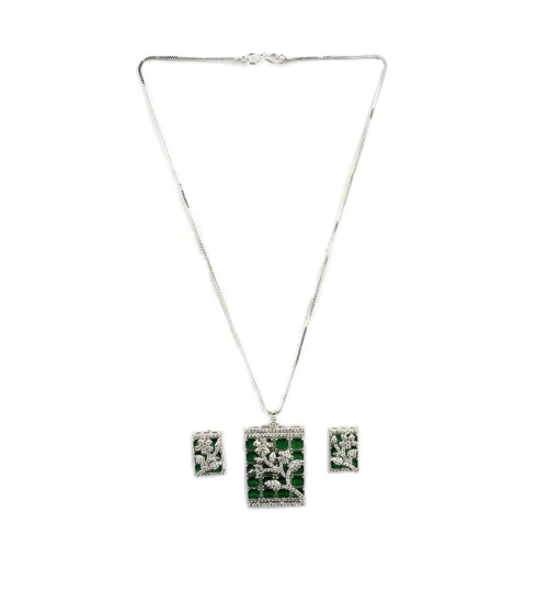 Generic Women's Brass Silver Plated Pendant Set (Green) Generic Women's Brass Silver Plated Pendant Set (Green)