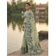 Generic Women's Linen Cotton Printed Saree With Unstitched Blouse 5.5Mtr (Light Green)
