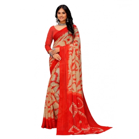 Generic Women's Georgette Striped Printed Saree With Unstitched Blouse 5.5Mtr (Red-Beige) Generic Women's Georgette Striped Printed Saree With Unstitched Blouse 5.5Mtr (Red-Beige)
