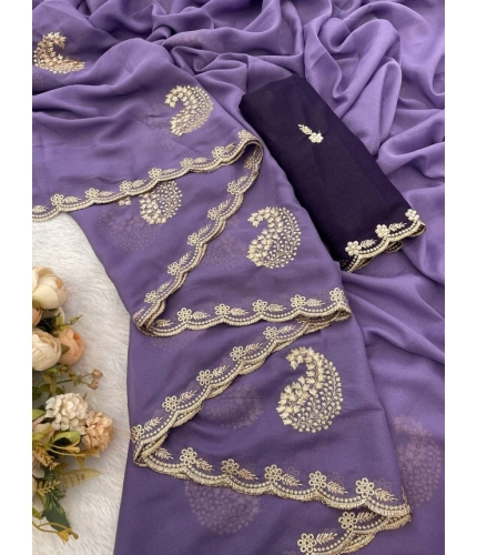 Generic Women's Digital Printed Georgette Saree With Unstitched Blouse (Lavendar, 5-6 Mtrs) Generic Women's Digital Printed Georgette Saree With Unstitched Blouse (Lavendar, 5-6 Mtrs)