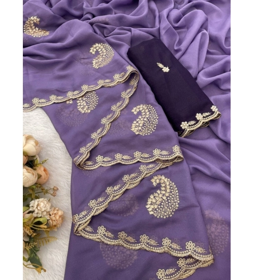 Generic Women's Digital Printed  Georgette Saree With Unstitched Blouse (Lavendar, 5-6 Mtrs)