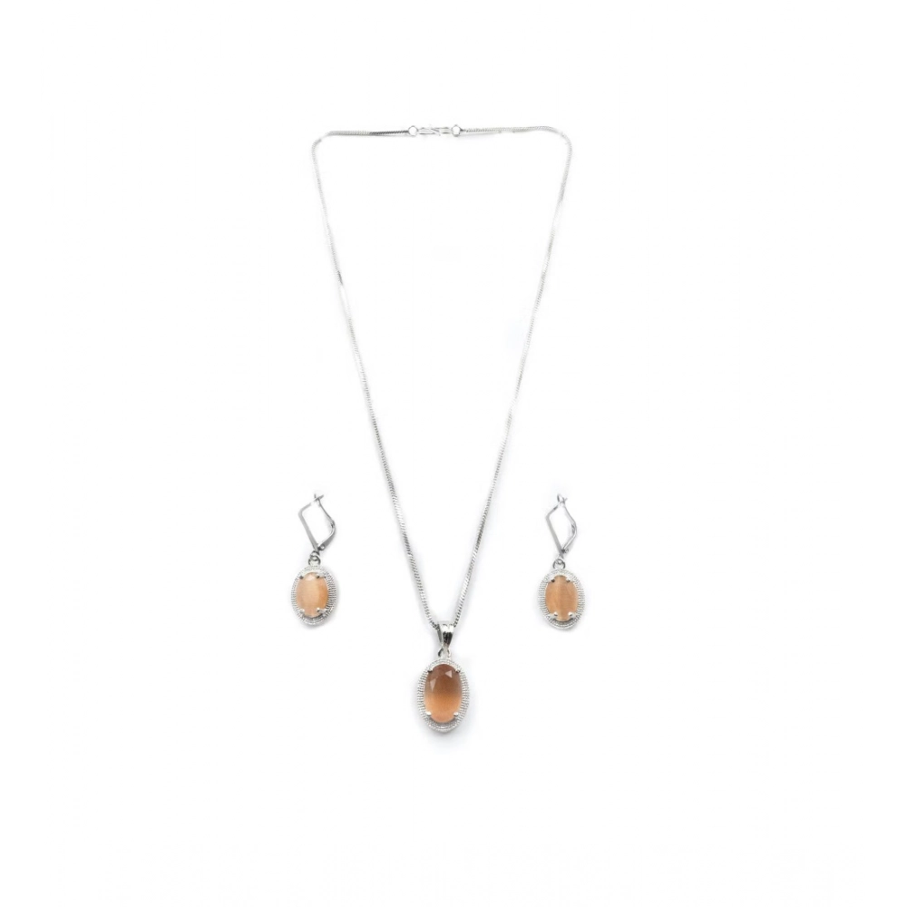Generic Women's Brass Silver Plated Pendant Set (Orange)