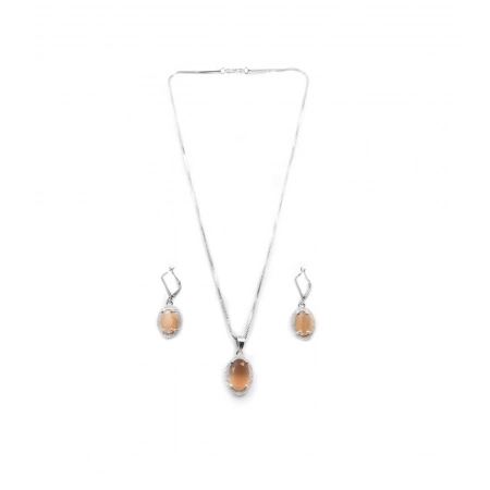 Generic Women's Brass Silver Plated Pendant Set (Orange)