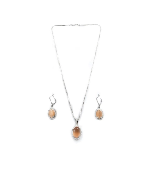 Generic Women's Brass Silver Plated Pendant Set (Orange) Generic Women's Brass Silver Plated Pendant Set (Orange)