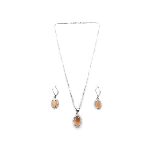 Generic Women's Brass Silver Plated Pendant Set (Orange) Generic Women's Brass Silver Plated Pendant Set (Orange)