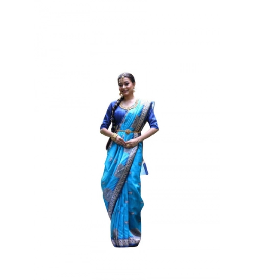 Generic Women's Faux_Tussar_Silk Printed Saree With Unstitched Blouse 5.5Mtr (Teal)