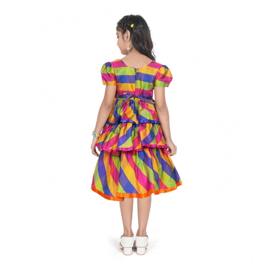 Generic Girl's Taffeta Silk Striped Short Sleeve V Neck Dress (Multicolor) Generic Girl's Taffeta Silk Striped Short Sleeve V Neck Dress (Multicolor)