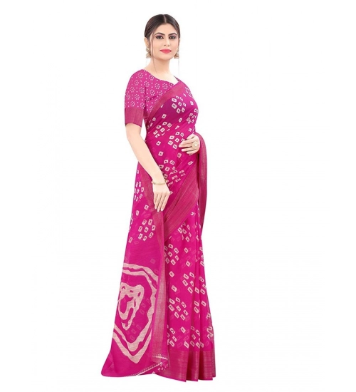 Generic Women's Cotton Silk Bandhni Saree With Unstitched Blouse 5.5Mtr (Pink)