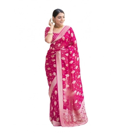 Generic Women's Soft Lichi Silk Printed Saree With Unstitched Blouse 5.5Mtr (Pink)