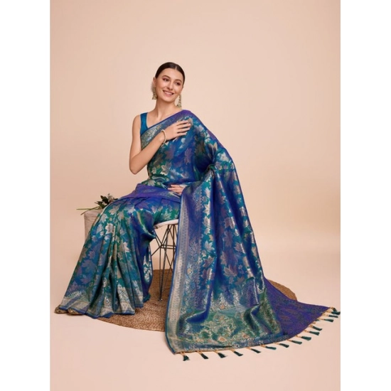 Generic Women's Soft Silk Jacquard Saree With Unstitched Blouse 5.5Mtr (Blue)