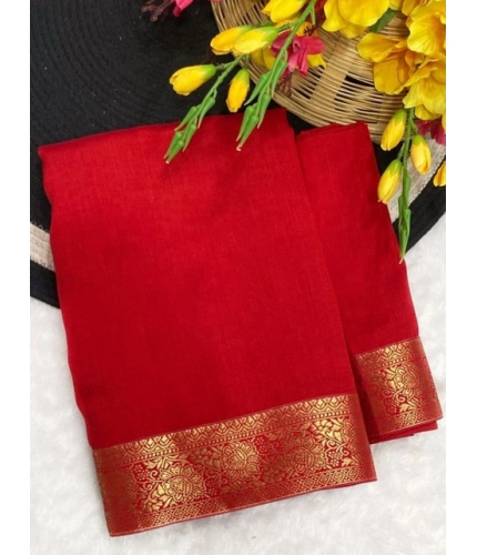 Generic Women's Vichitra Silk Printed Saree With Unstitched Blouse 5.5Mtr (Red)