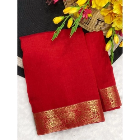 Generic Women's Vichitra Silk Printed Saree With Unstitched Blouse 5.5Mtr (Red)