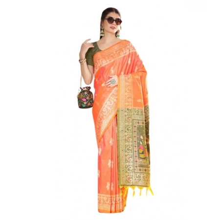 Generic Women's Raw_Silk Woven_Motif Saree With Unstitched Blouse 5.5Mtr (Orange) Generic Women's Raw_Silk Woven_Motif Saree With Unstitched Blouse 5.5Mtr (Orange)