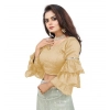 Generic Women's Organza Solid V Neck Layered Ruffle Sleeve Readymade Blouse (Beige Free Size , up to 38–40 Bust)-PID65847
