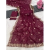 Generic Women's Georgette Embroidered Saree With Unstitched Blouse 5.5Mtr (Red)