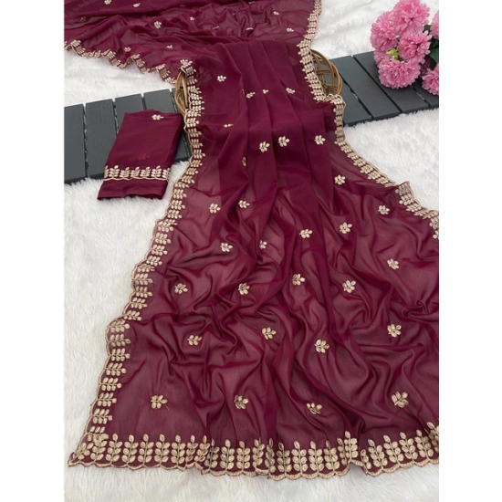 Generic Women's Georgette Embroidered Saree With Unstitched Blouse 5.5Mtr (Red) Generic Women's Georgette Embroidered Saree With Unstitched Blouse 5.5Mtr (Red)