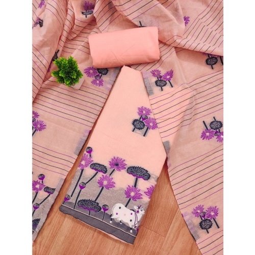 Women's Banarasi Silk Printed Unstitched Salwar Suit Material With Dupatta (Peach, 3Mtrs) Women's Banarasi Silk Printed Unstitched Salwar Suit Material With Dupatta (Peach, 3Mtrs)