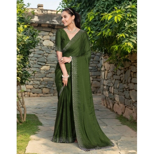 Women's Rangoli Diamond Weaving - Stone Work Saree With Unstitched Blouse 5.5Mtr (Mahendi) Women's Rangoli Diamond Weaving - Stone Work Saree With Unstitched Blouse 5.5Mtr (Mahendi)