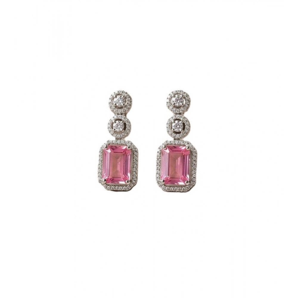 Generic Women's Brass Silver Plated Drop Earrings (Pink)