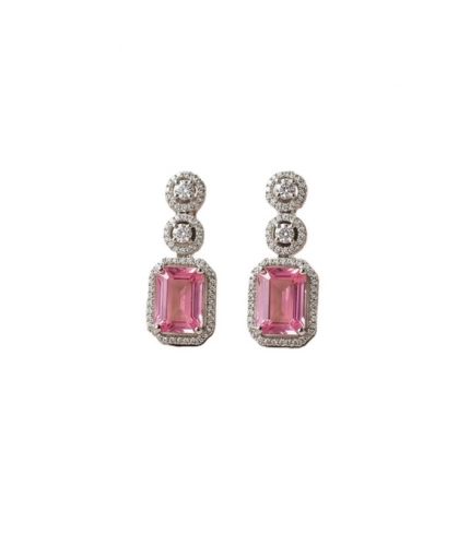 Generic Women's Brass Silver Plated Drop Earrings (Pink)