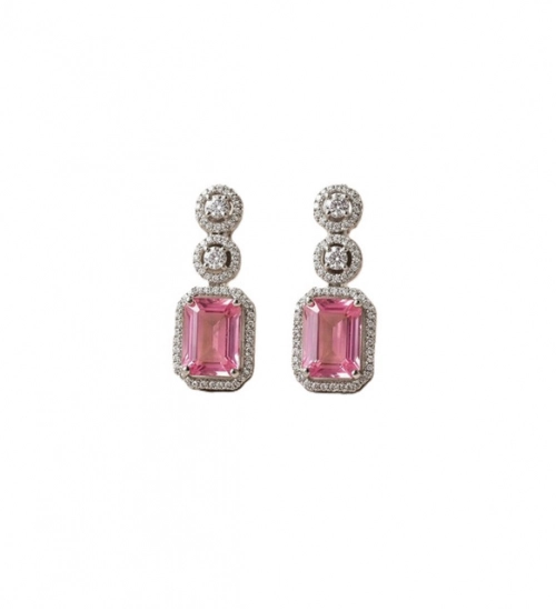 Generic Women's Brass Silver Plated Drop Earrings (Pink) Generic Women's Brass Silver Plated Drop Earrings (Pink)